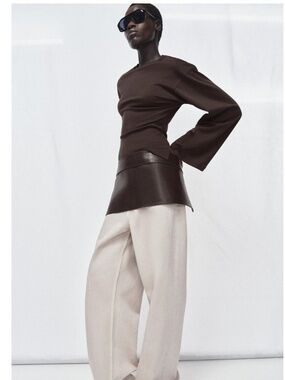 Zara 100% LEATHER SKIRT BELT - Brown